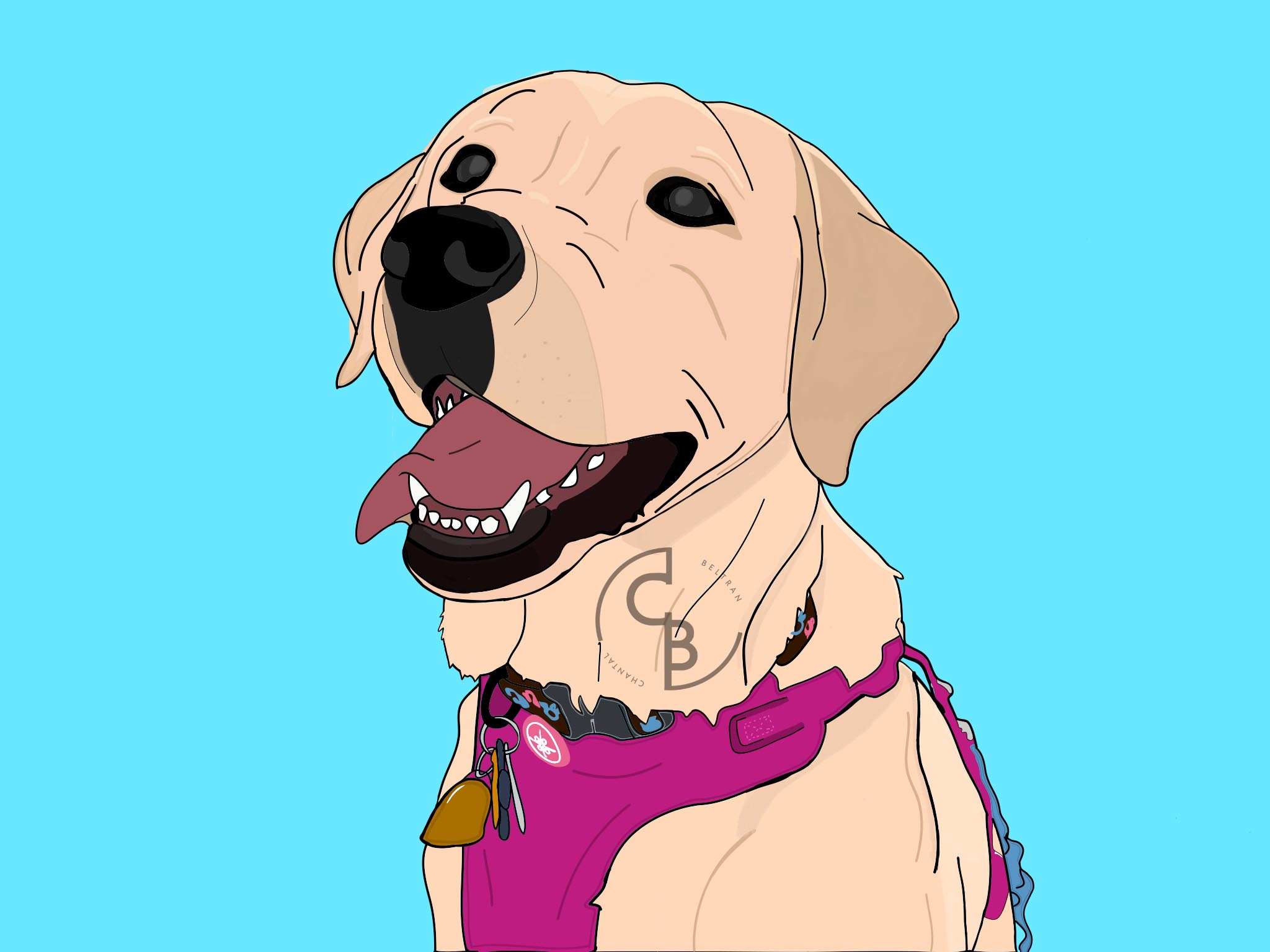 Colorful artwork of a yellow labrador